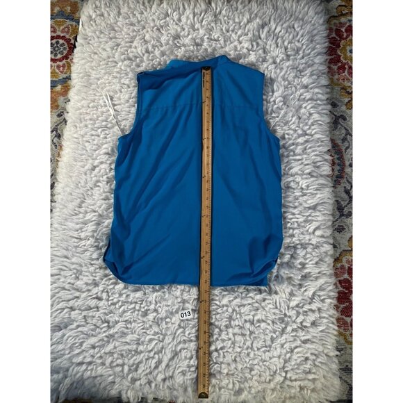 Calvin Klein Blouse Womens Lg Turquiose Blue Pockets Button Sleeveless Stretch - Picture 6 of 8